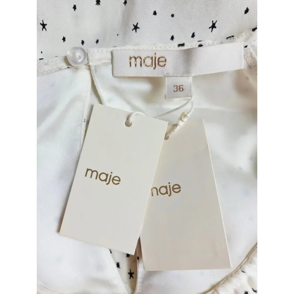 Maje Reto Dress 4 Small FR 36 Ecru Ivory Star Print Asymmetrical Midi NWT - Picture 15 of 16